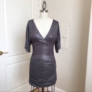 Shimmery Ruched Kimono Sleeve Dress